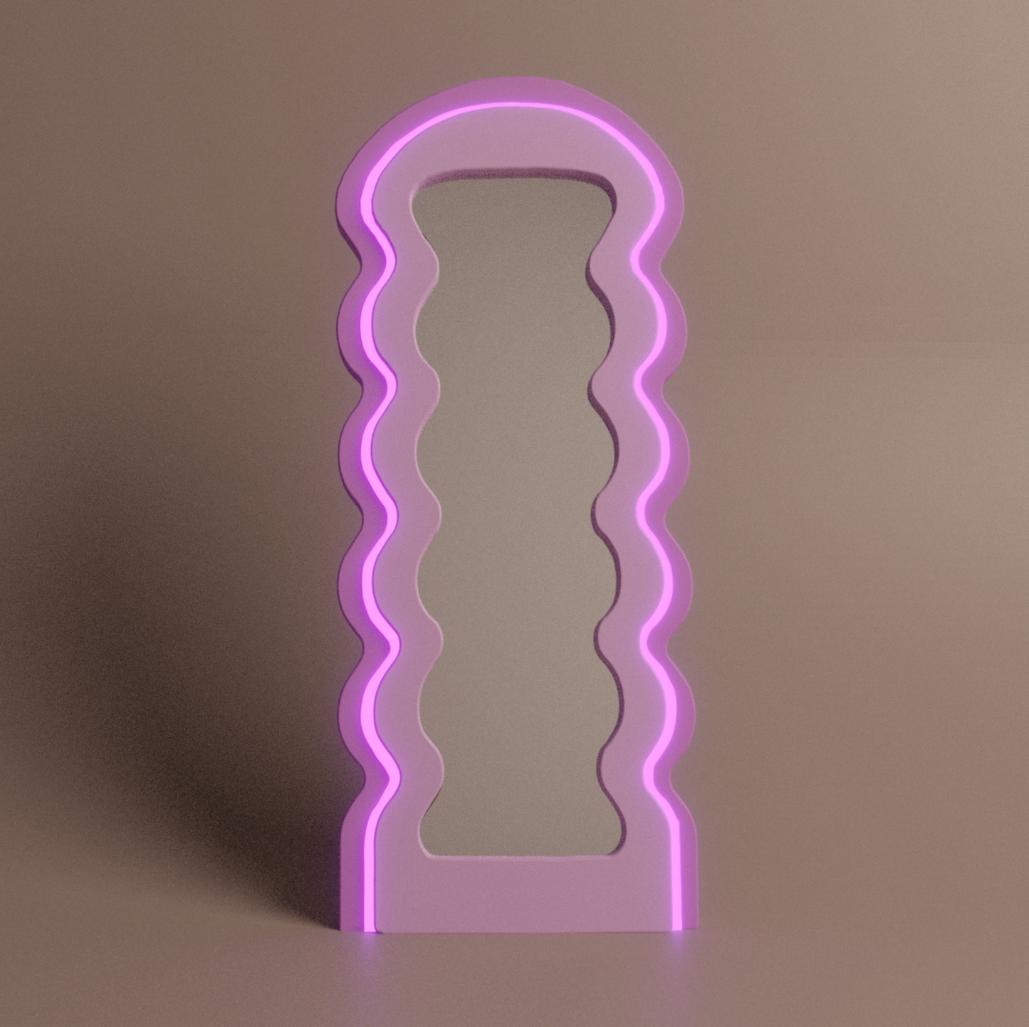 floor length lavender curvy mirror with LED lights